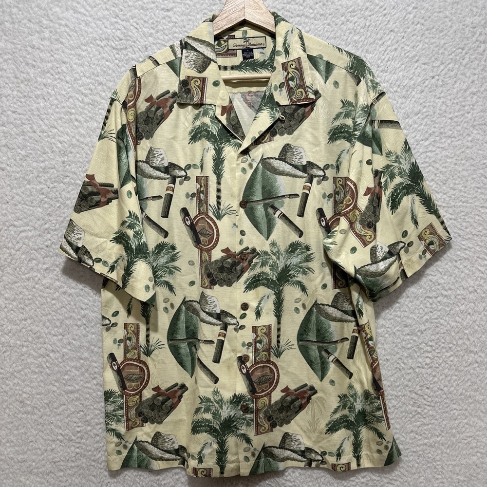 Tommy Bahama Shirt Mens Size‎ M Floral Hawaiian Cigar Silk Camp Loop Collar Palm